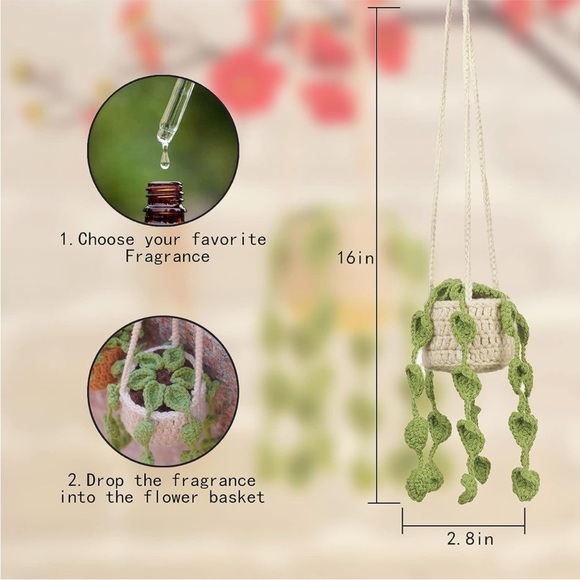 Handmade Woven Plant Pot Yarn Knit Car Mirror/Wall Hanging Cute Garden Accessory - Picture 4 of 5